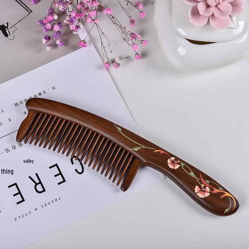 Tan Mujiang Carnation Inlaid Kingwood Comb