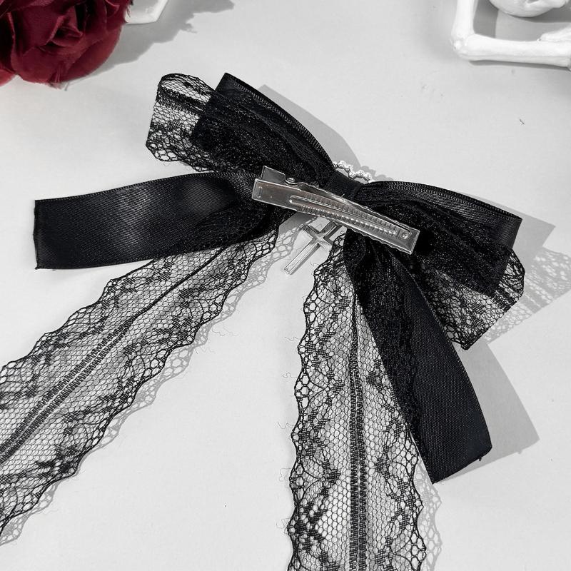 Gothic Girl Exquisite Hair Accessories Lolita Japanese Lace Ponytail Hair Clip Cute Bow Hairpins Bag Decoration