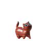 Rainbow Red & Purple Tilted Head Cat with Eucalyptus Wood Carving - Adorable Desktop Ornament