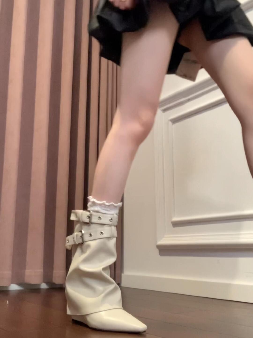 

Sheepskin version~ fashion high sense Korean version temperament fashion pointed short tube warehouse boots slope heel versatile women s fashion boots 40 белый