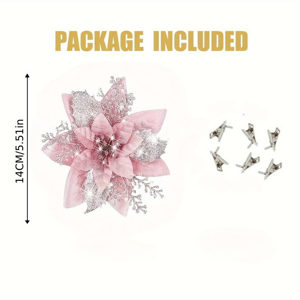 20 Stück Glitzer Künstliche Weihnachtsblumen mit Clip Mreey Weihnachtsbaumschmuck Frohes Neues Jahr Ornamente Weihnachten Künstliche Blumen Dekorationen