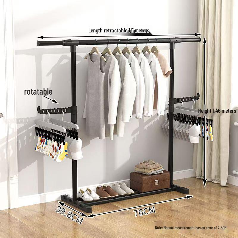 Retractable Floor-Standing Clothes Rack: Foldable Hanging Rod for Bedroom, Dorm, and Balcony Drying