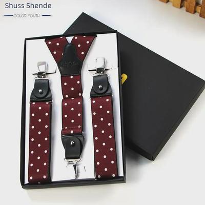 Herren 3,5 cm Verstellbare Hosenträger mit Polka Dots und drei Clips