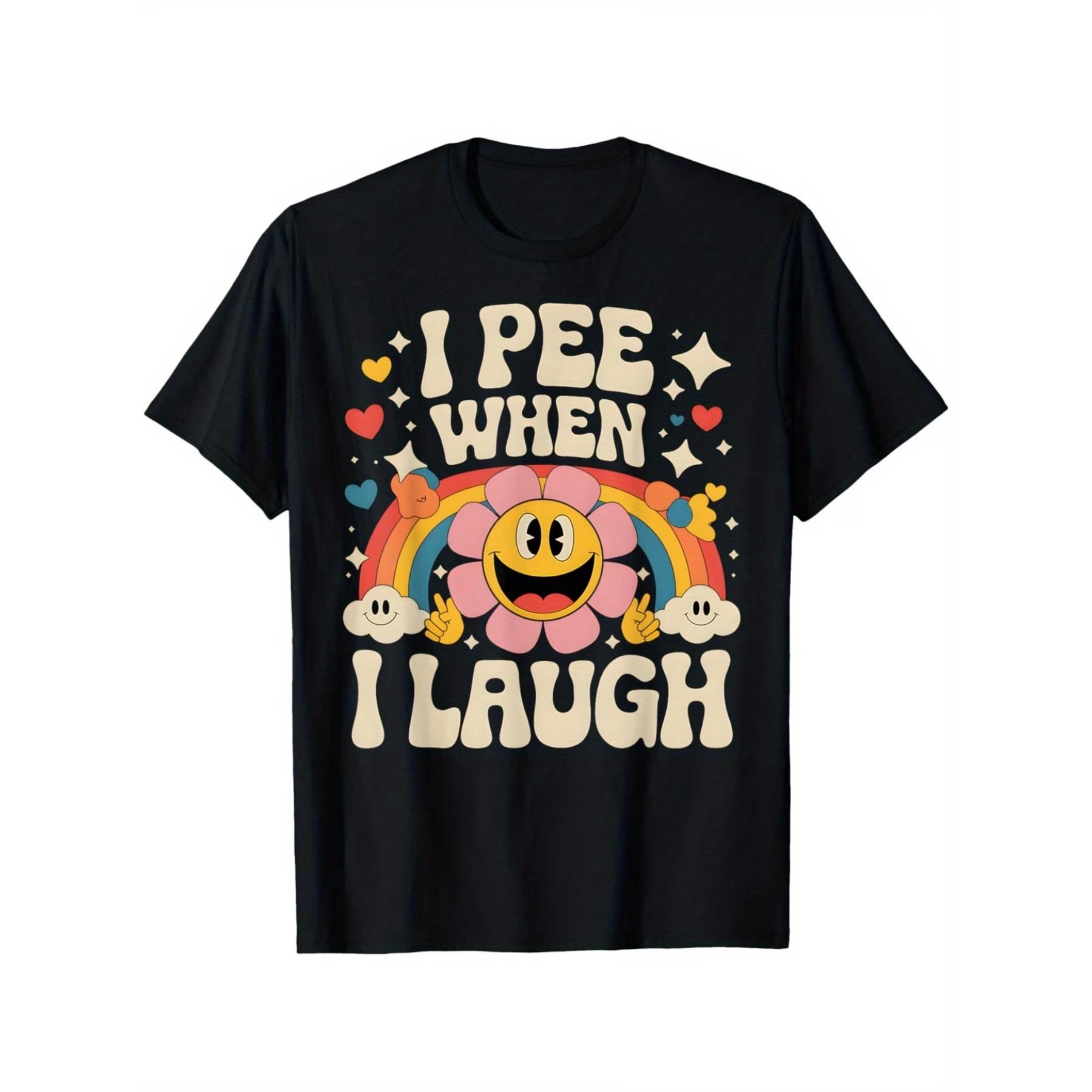 I Pee When I Laugh Funny Rainbow Graphic T-Shirt – Unisex 100% Cotton Casual Round Neck Tee S чёрный
