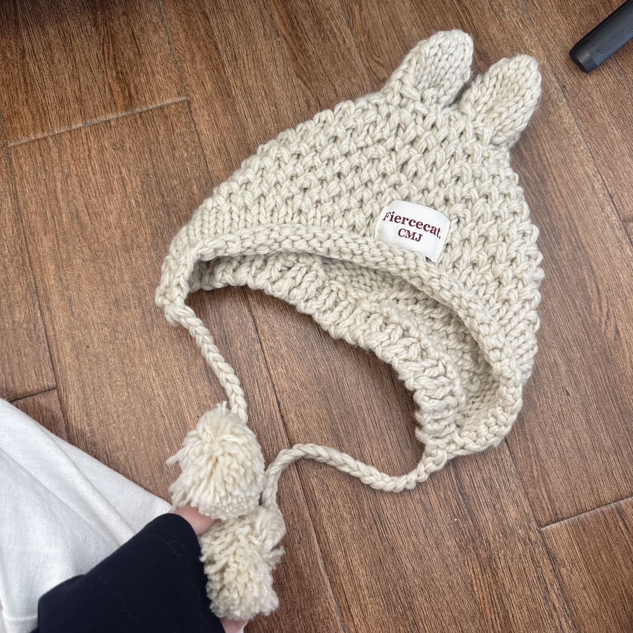 

Autumn and winter new knitted hat thermal ear protection hat trendy Korean cute handmade rabbit ears wool hat women M（56-58cm）