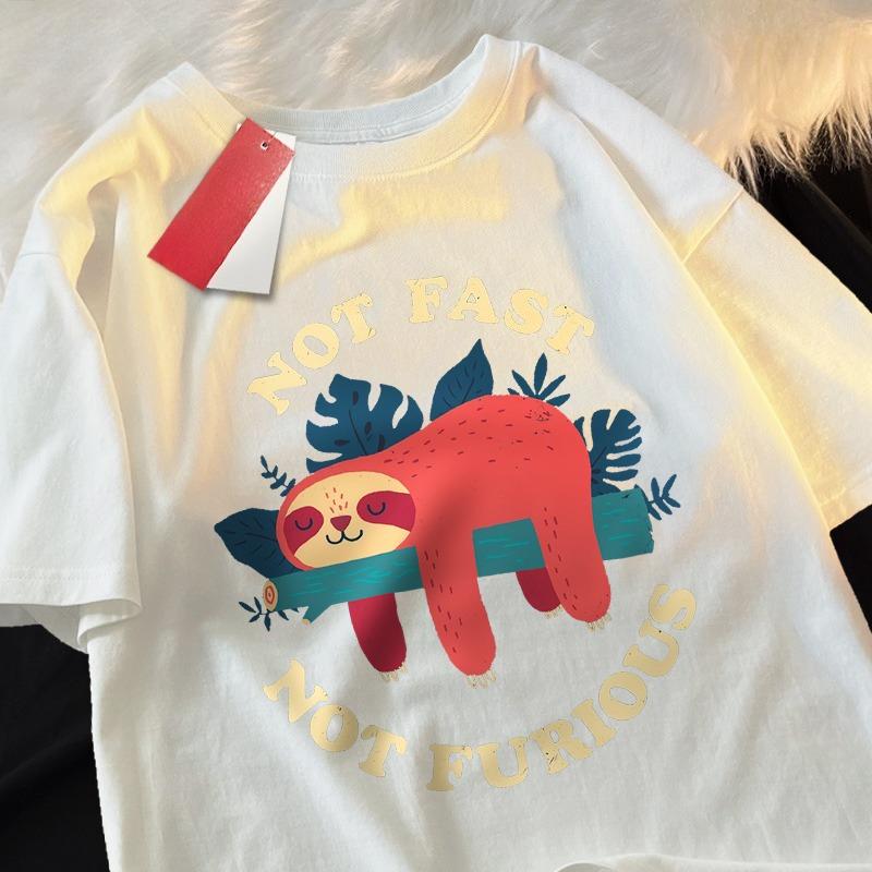Nicht schnell Nicht wütend Süßes Faultier Herren T-Shirts Hip Hop Rundhals Kurzarm Sommer Baumwoll Tops Lässig Schweiß Übergröße T-Shirts
