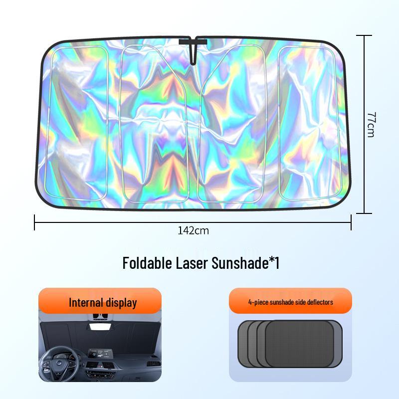 New Quad-Fold Car Sunshade: Laser Heat Insulation, Blackout Curtain, Sun Shield for Interior Windshield.
