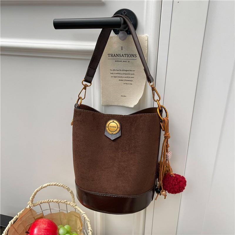 Retro Suede Bucket Bag 2026 New Handbag High-end Cross-body Single Shoulder Underarm Women