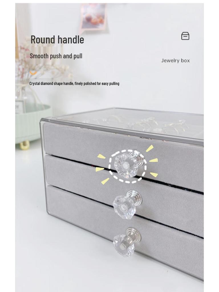 Triple-Layer Velvet Jewelry Box: Dustproof Drawer-Style Organizer and Decorative Storage