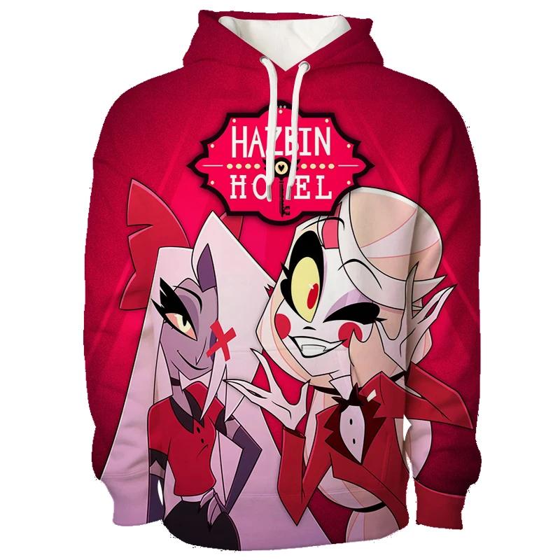 Najnovšia Anime Hazbin Grafická Mikina s Kapucňou Pánska 3D Plnofarebná Potlač Mikiny s Kapucňou Trend Streetwear Hotel Kreslený Pulóver Vrchné Oblečenie
