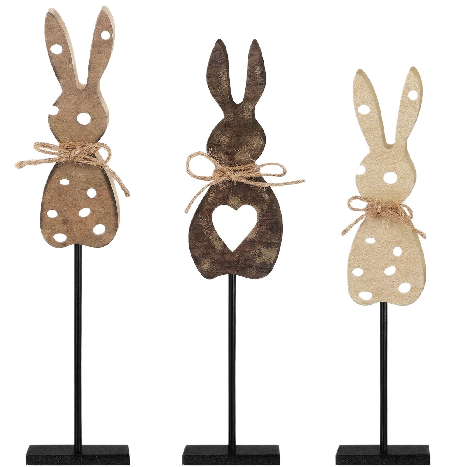 

3-piece Easter Bunny Wooden Desktop Ornament, Rustic Tall Sign, Spring Center Decoration, Easter Home Dining Table Mantel Desk Decoration One Size