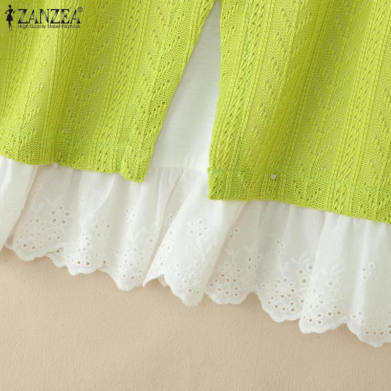 ZANZEA Womens Summer Round Neck Patchwork Short Sleeve T-shirts
