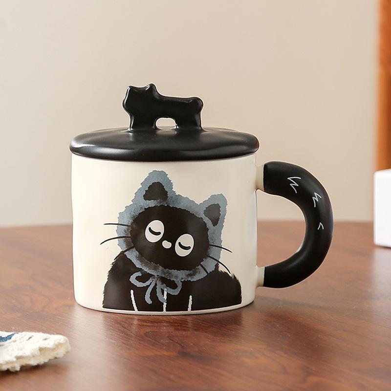 Cute Cat With Lid Couple Ceramic Water Cup Household Girl High Value Gift Box Cup Office Coffee Cup