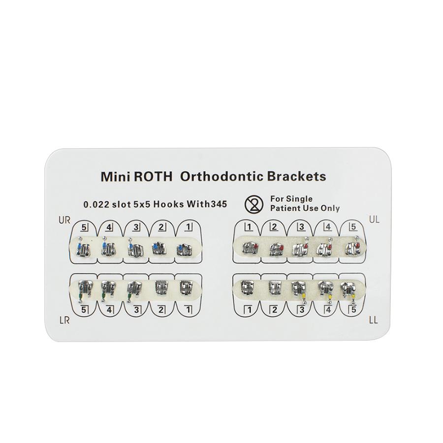 10 balení/200 ks dentální ortodontické kovové držáky šle Mini Roth.022 345-háčky