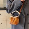 Women's Fashion Plush Messenger Bag Faux Leather Small Bucket Shoulder Crossbody Bag with Polyester Lining and Buckle Closure Solid Color