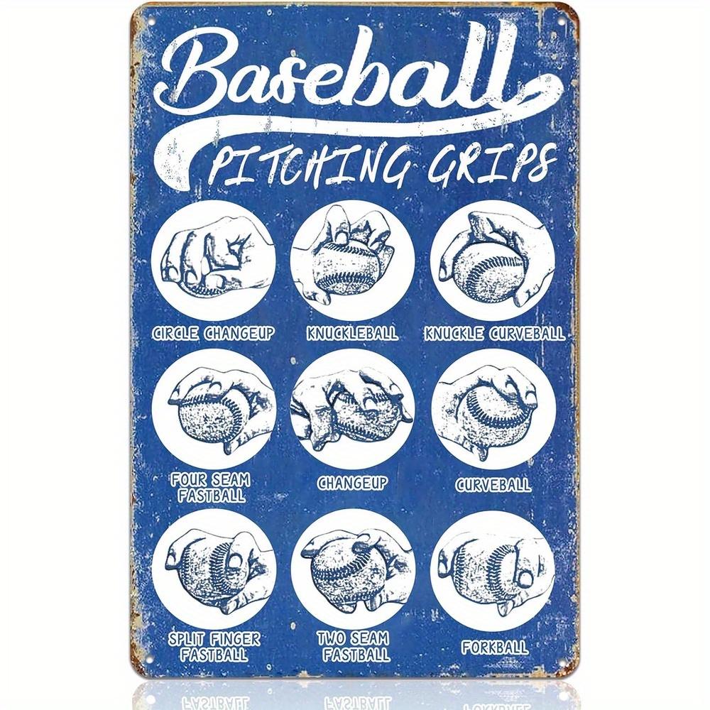 

Vintage Baseball Pitching Grips Metal Tin Sign for Sports Room Decor 20x30cm（7.8x11.8inch）