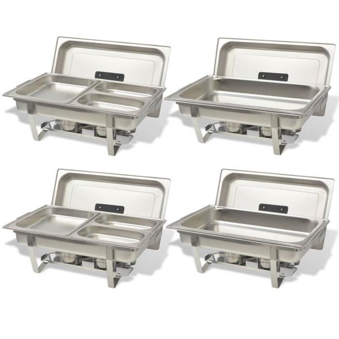 VidaXL Ensemble de chauffe-plats 4 pcs Acier inoxydable