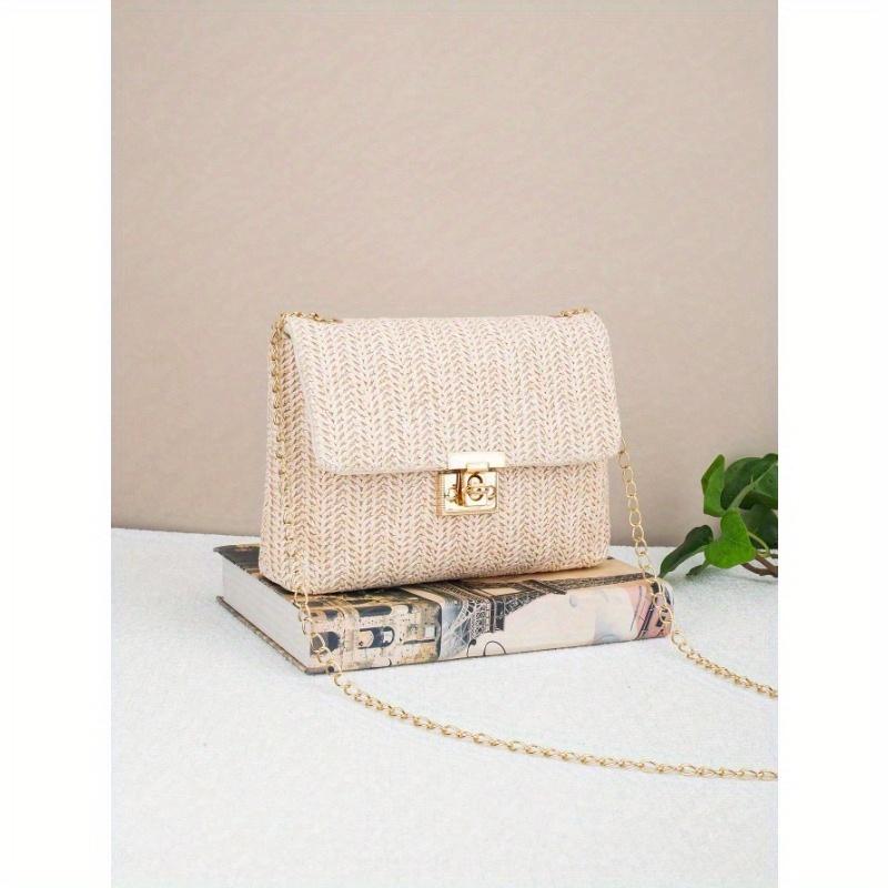 

Цепочная наплечная сумка Женская маленькая квадратная плетеная цветная сумка, Весенне-летняя повседневная пляжная сумка для женщин большой вместимости one-size бежевый