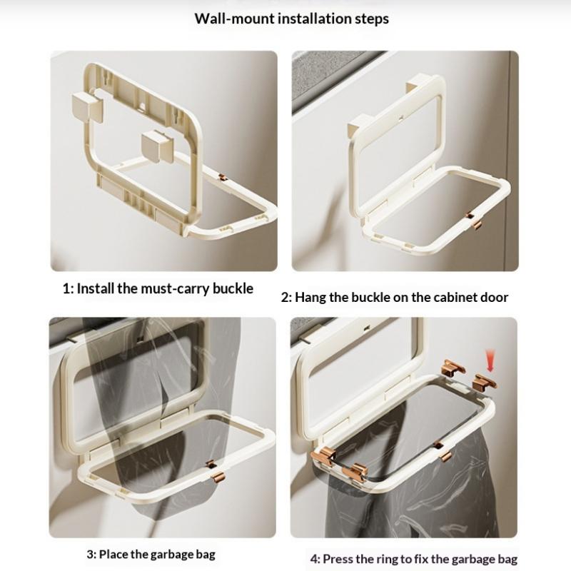 1 Pcs Kitchen Garbage Bag Holder Cabinet Door Hanging Trash Holder Foldable Multi-Purpose Bathroom Wall Plastic Bag Holder