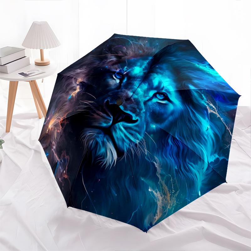 

1pc Cosmic Lion s Portrait Pattern Automatic 3-Fold Umbrella, 8 Iron Frames, High-Value Folding Umbrella, Suitable for Office, Travel and Outdoor Adve