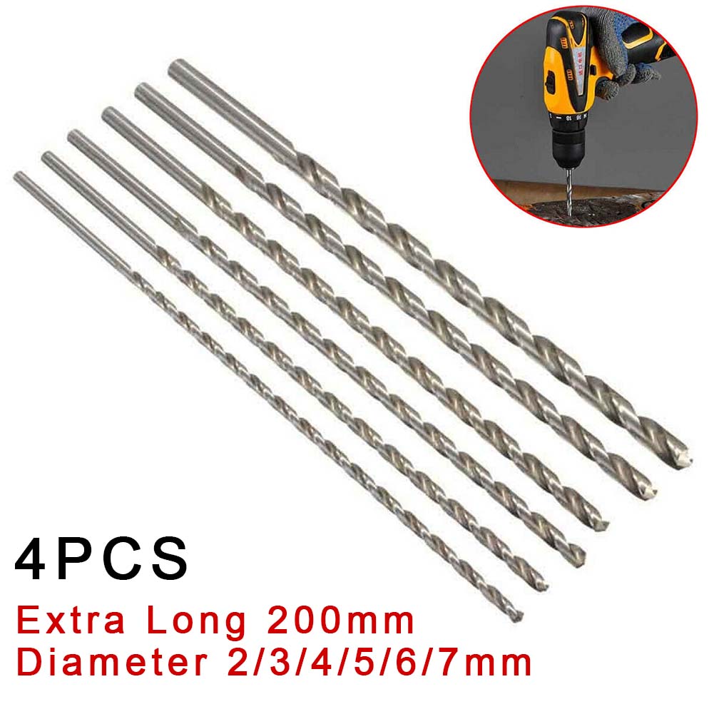Long Reach 4Pcs 200mm HSS Drill Bits for Smooth and Accurate Metal Drilling