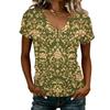 Damen V-Ausschnitt Kurzarm Top Lässiges Entspanntes T-Shirt mit Blumenmuster Leichter Weicher Stoff Pullover Bluse