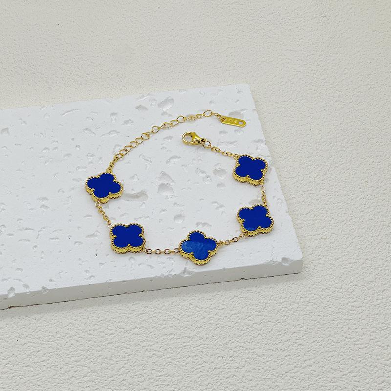 

Браслет из пяти цветков с четырьмя листочками клевера, высотой 15 мм, двухсторонний браслет из ракушек 18 карат без потери цвета 18K