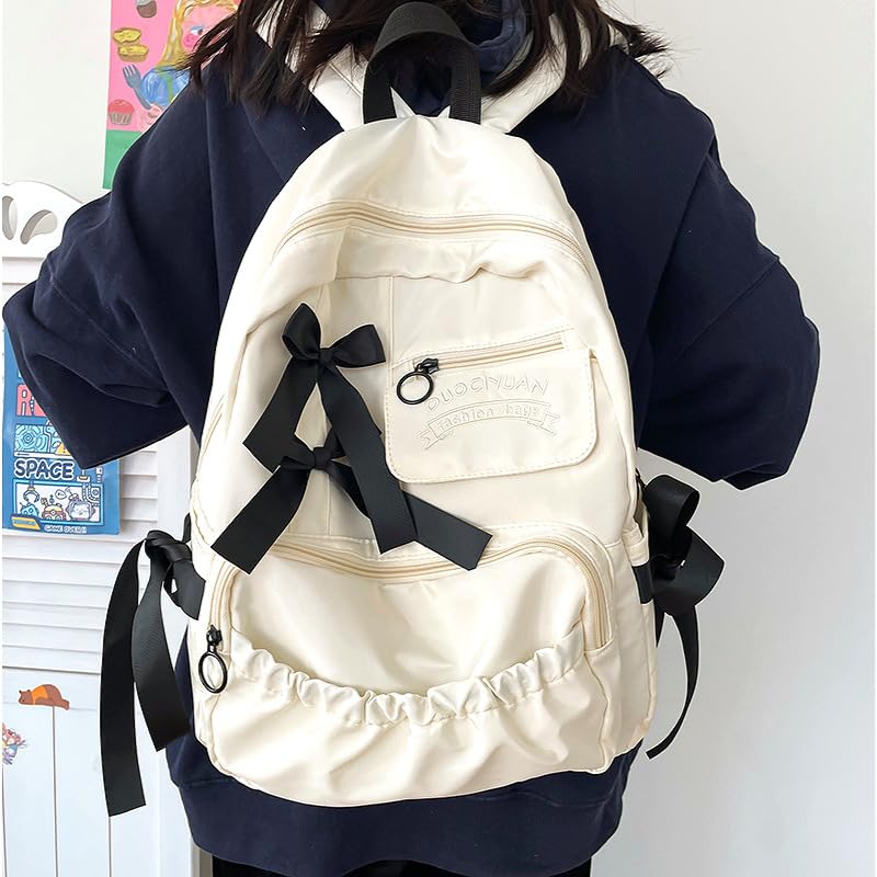 DUXING Backpack with Perfect for High School and Stylish and Cute Waterproof Large Capacity Korean Available In 4 Colors Women's Ribbon, Students,