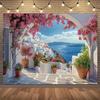 Ghirlandă de petrecere în stil romantic cu priveliști florale ale Insulei Grecești Santorini