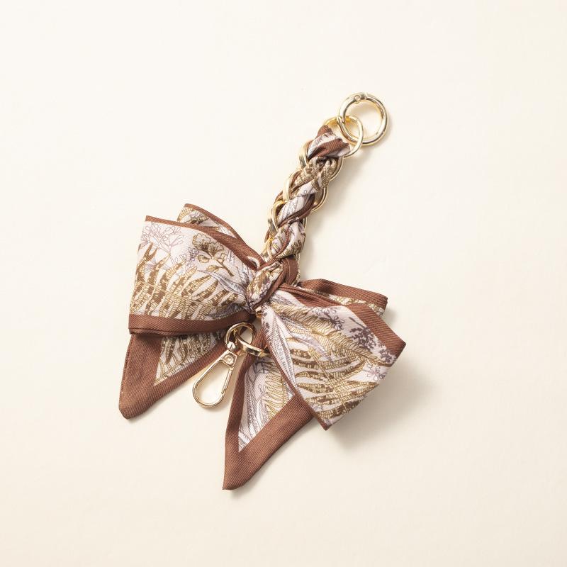 Stylish Silk Scarf Woven Bag with Metal Strap, Shoulder Bag, Exquisite Bow Pendant, Women's Backpack Strap