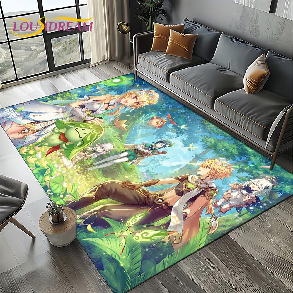 Nowy Dywanik Kreskówkowy Solo do Gier Genshin Impact do Salonu Sypialni Dekoracja Domowa Sofa, Mata Podłogowa Antypoślizgowa do Zabawy dla Dzieci