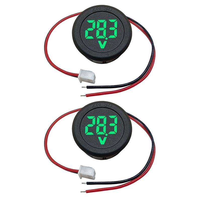 2 Pcs Dc 4-100V Car Voltage Gauge Led Digital Display Waterproof Voltmeter Round Panel Voltage Meter Volt Detector Tester