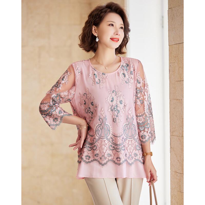 Passite Faux Two-Piece Lace T-Shirt for Middle-Aged Women