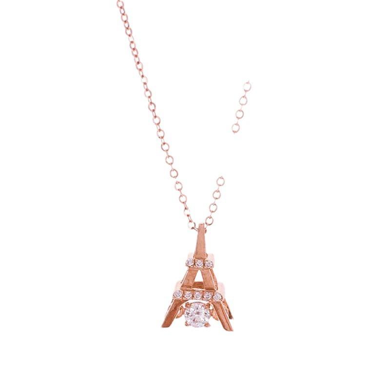 Purple Gold Light Luxury Colored Gold Plated Rose Gold Inlaid Zircon Shiny Crown Iron Tower Pendant Collarbone Chain