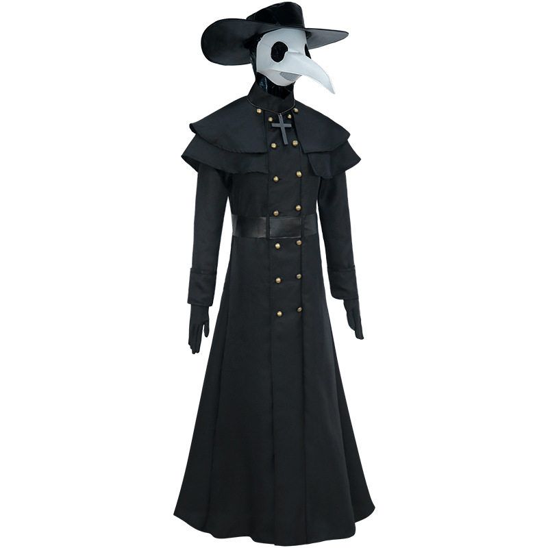 Halloween Adult Medieval Steampunk Style European and American Plague Doctor Costume with Bird-Beak Crow Mask