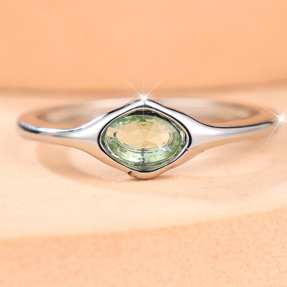 Delicate Silver Color Oval Zircon Slim Band Ring Three Colors Available for Women Daily Wear and Party