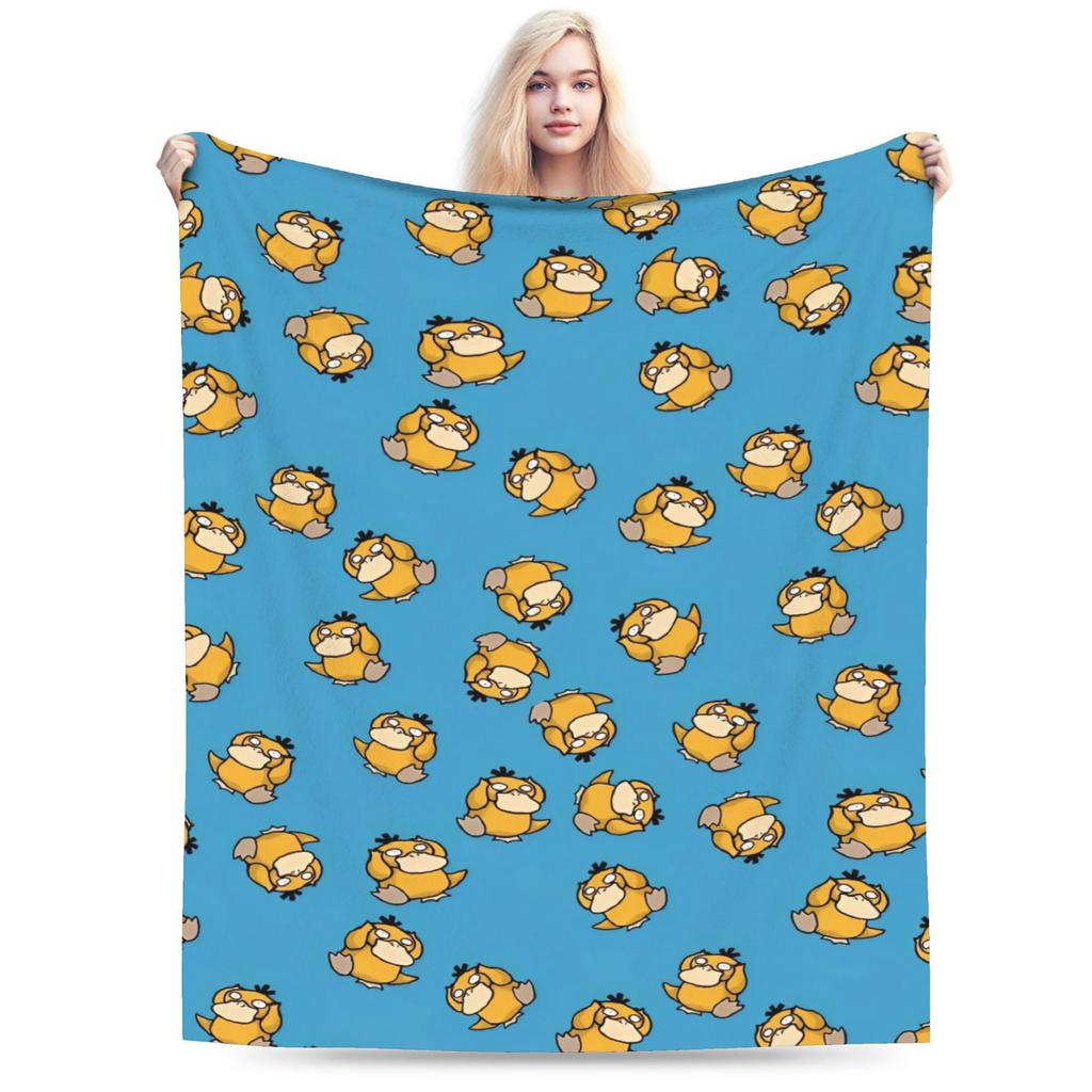 Warm Blanket Travel Office Manga Psyduck Printed Throw Blanket Pokemoned Flannel Bedspread For Outdoor Funny Sofa Bed Cover