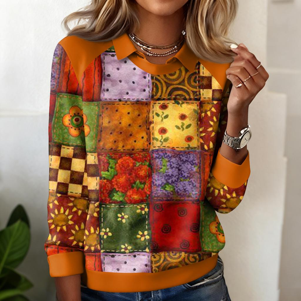 Ladies' Plaid Printed Casual Long Sleeved Sweatshirt Top