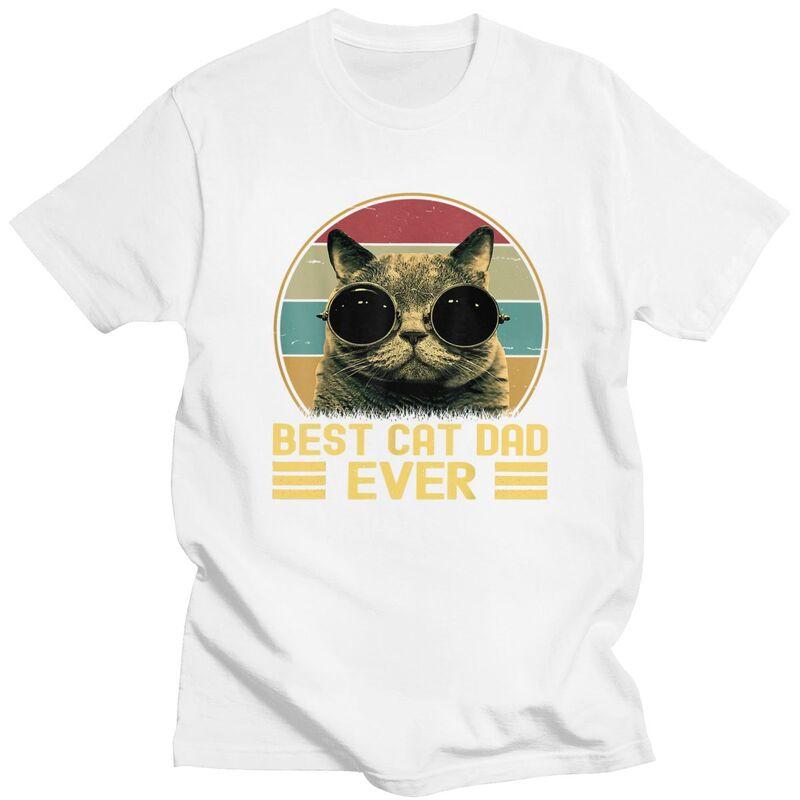 Custom Vintage Best Cat Dad Ever T Shirt for Men 100 Cotton Tshirt Short Sleeves Fathers Day Gift Tshirt Loose Fit Clothing