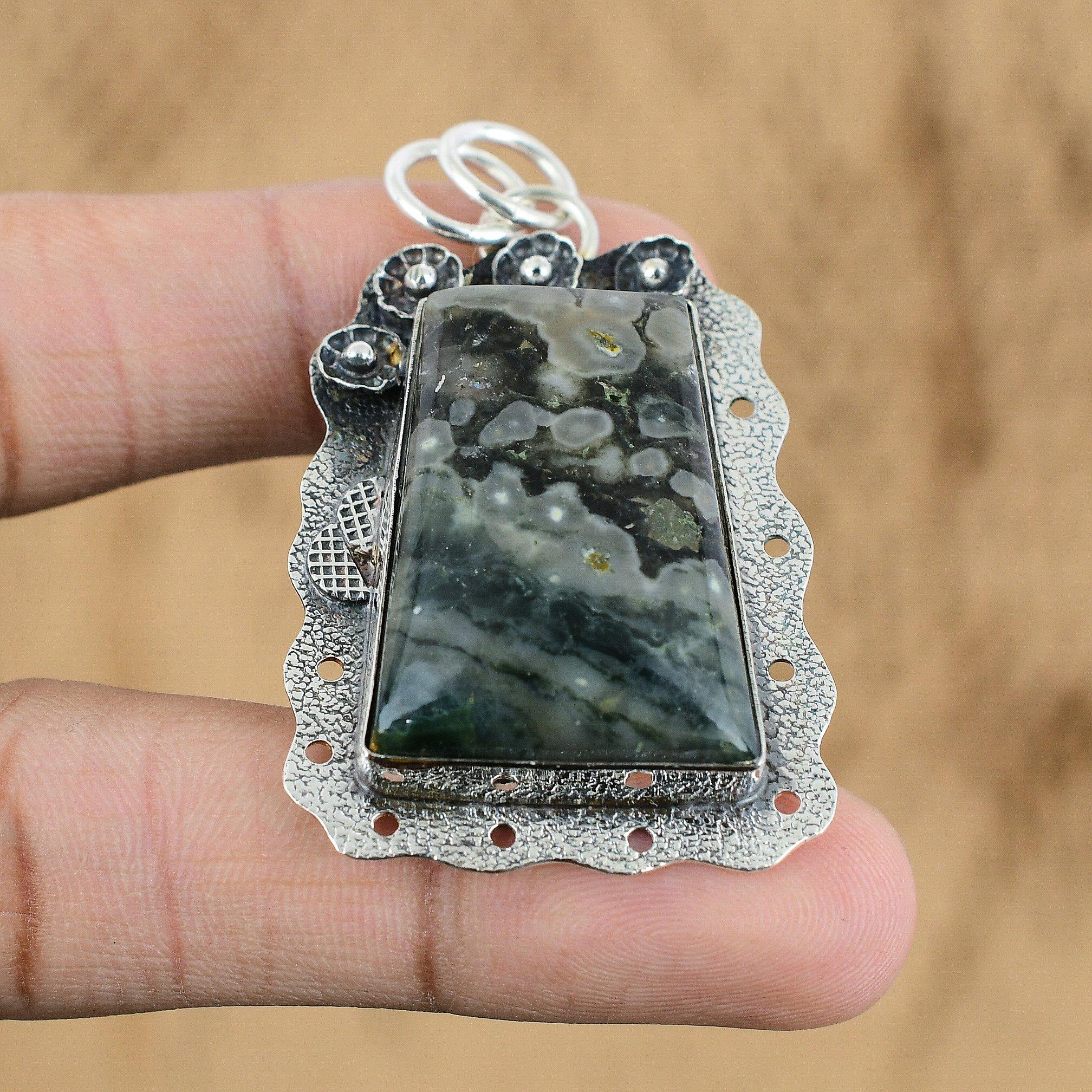 

Easter Sale Natural Ocean Jasper Artisan Wedding Pendant Jewelry Sterling Silver