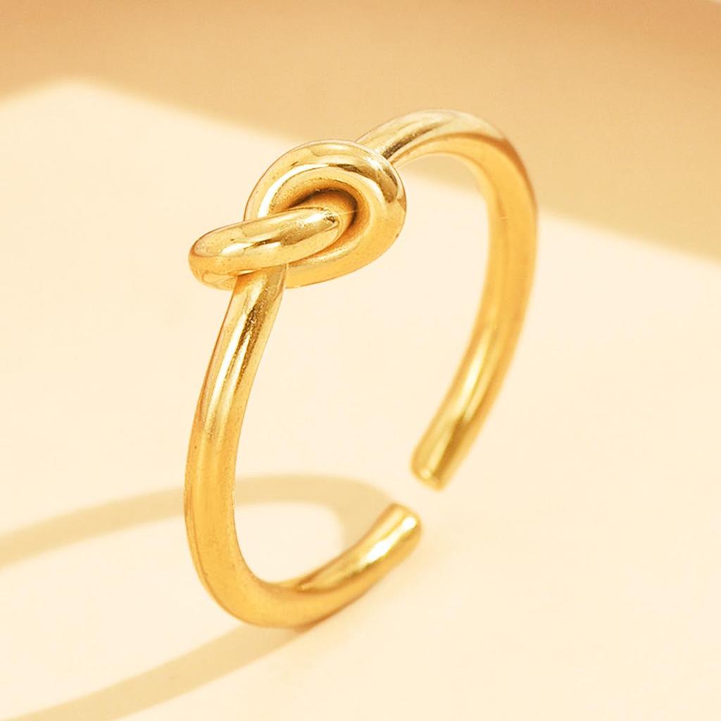 Minimalist Knotted Rope Stainless Steel Ring - 18K Gold Plated