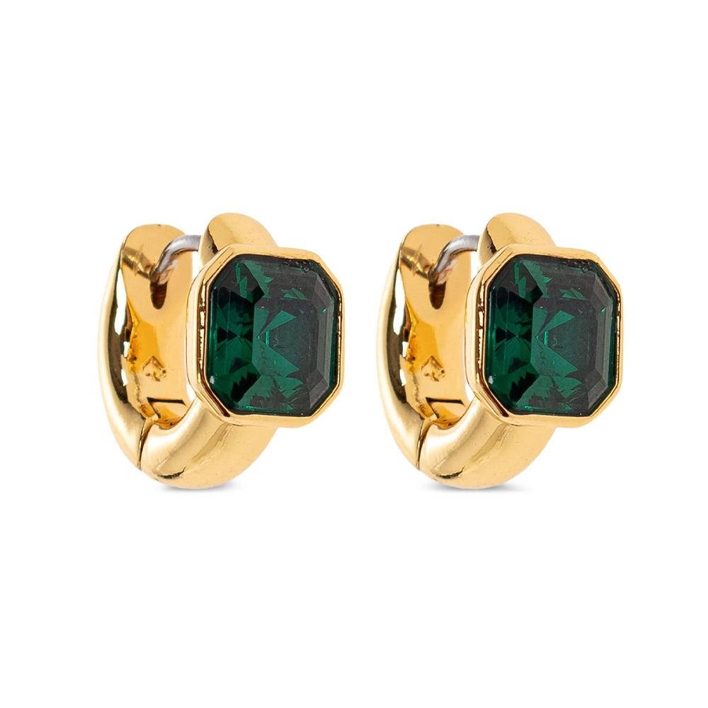 

Exquisite Green Purple Square Zircon Hoop Earrings Gold Color Stainless Steel Statement Huggie Zircon Wedding Gift Accessories зелений