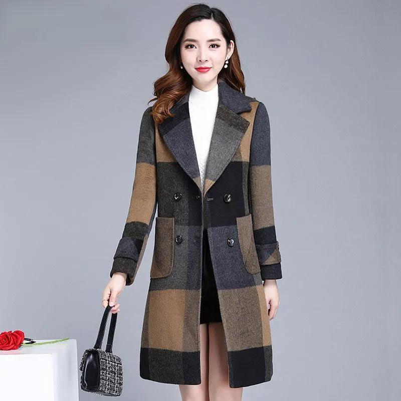 Plus Size 2025 Winter Woolen Coat - Thick Padded, Color Block, Korean Style, Versatile Over-the-Knee Mid-Length Outerwear for Women