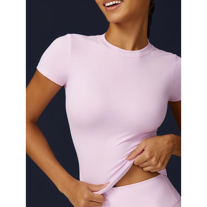 Supeitao Slim fit Short sleeve Yoga Clothes Top Sports T-shirt Tight Small round Neck Workout Clothes Outdoor Running Women Summer