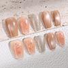 Milk Tea Star Sequin Press-On Nails: Short, Girlish, Handmade Ladder Tips with Crystals.