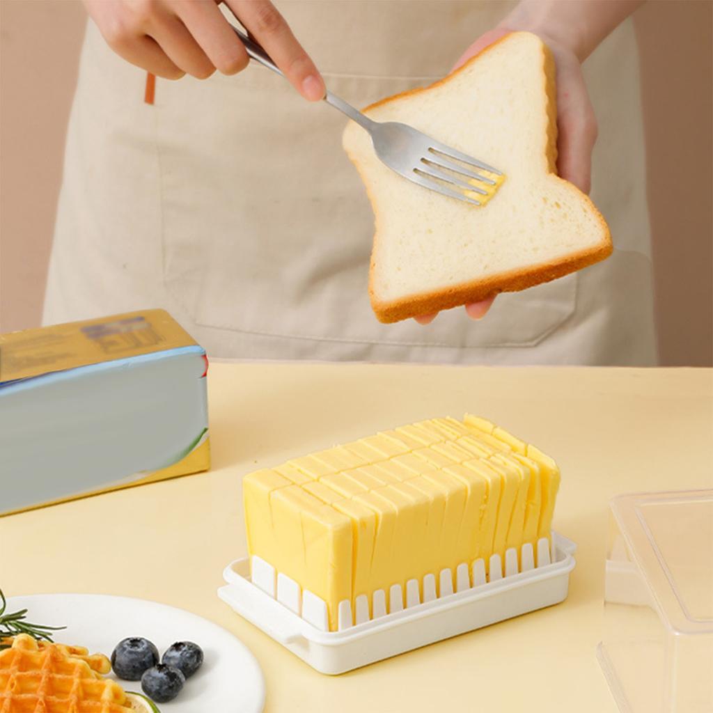 Butter Cutting Dish with Lid PP Rectangular Butter Container Accurate Cutter Box for Freezer Counter