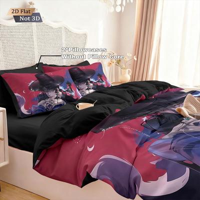3pcs K-Pop Demon Hunters Printed Coreless Duvet Cover Set, Multi Size Bedroom, Dormitory Bedding Decoration, Machine Wash Style