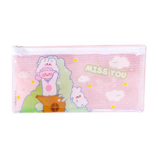 

Clear Mesh Pencil Case with Zipper Large Capacity Transparent Stationery Bag for Students Exam Compliant Portable Multi-Purpose Makeup Organizer B Random Style