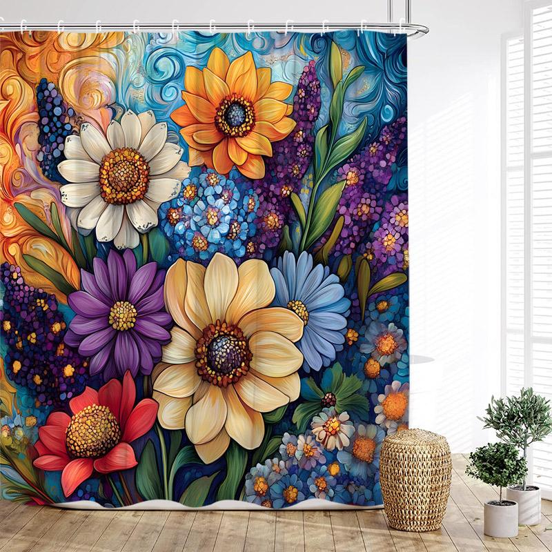 Vintage Boho Floral Shower Curtains Colourful Flowers Botanical Pattern Modern Polyester Fabric Home Bathroom Curtain Decor Set