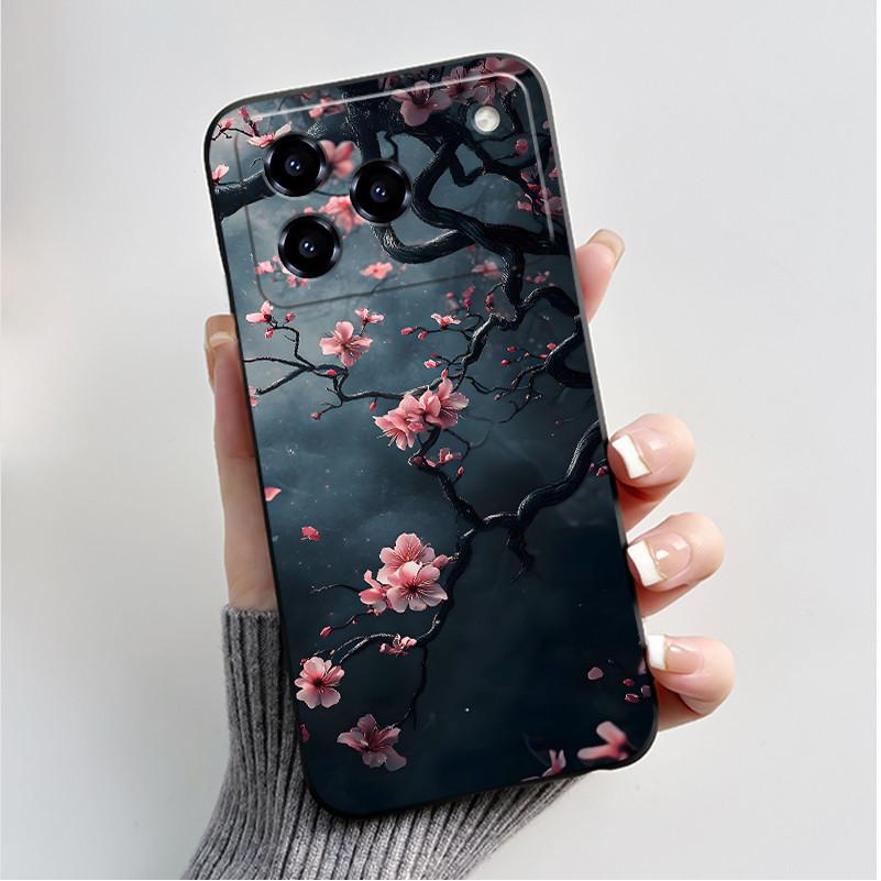 Printing Pattern Case For ZTE Blade A76 4G Z2474 Soft Silicone Black Shell Cover Cute Flower Cartoon Casing